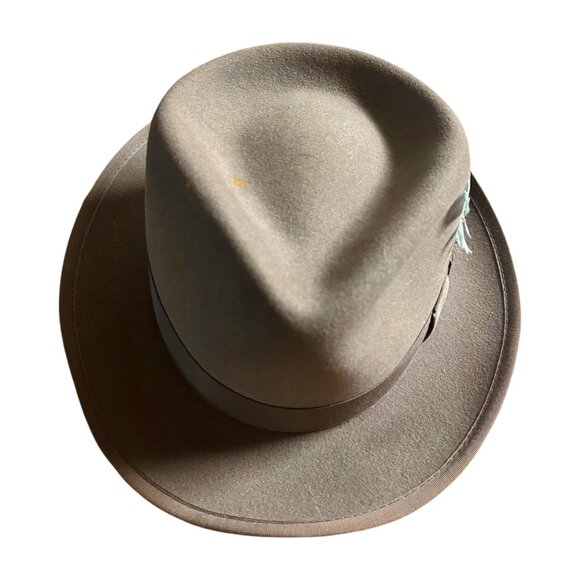 80's Dorfman Pacific co inc. men's Taupe Fedora Dynafelt wool size 7 1/8 - Picture 1 of 10